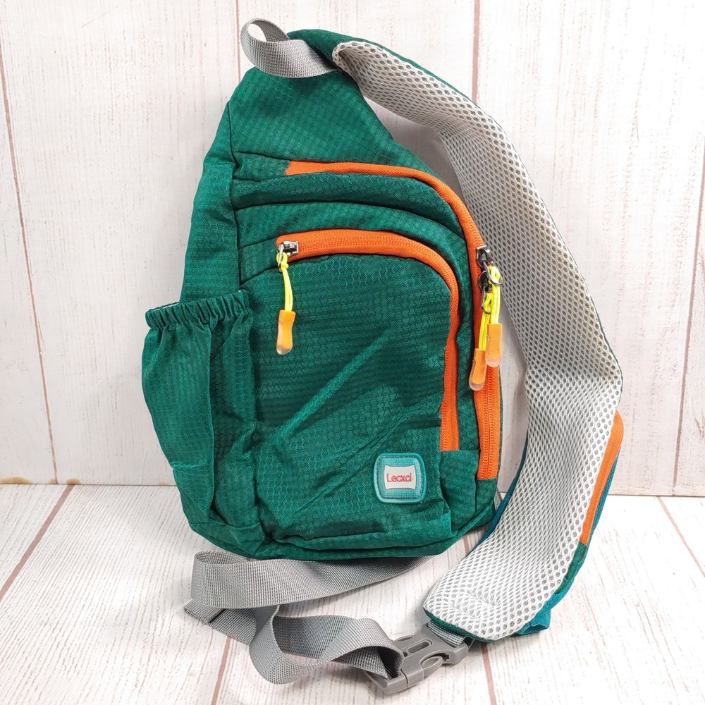 Lecxci Sling Bag - Unisex OS Green Orange Ripstop Hiking Travel Utility Daypack